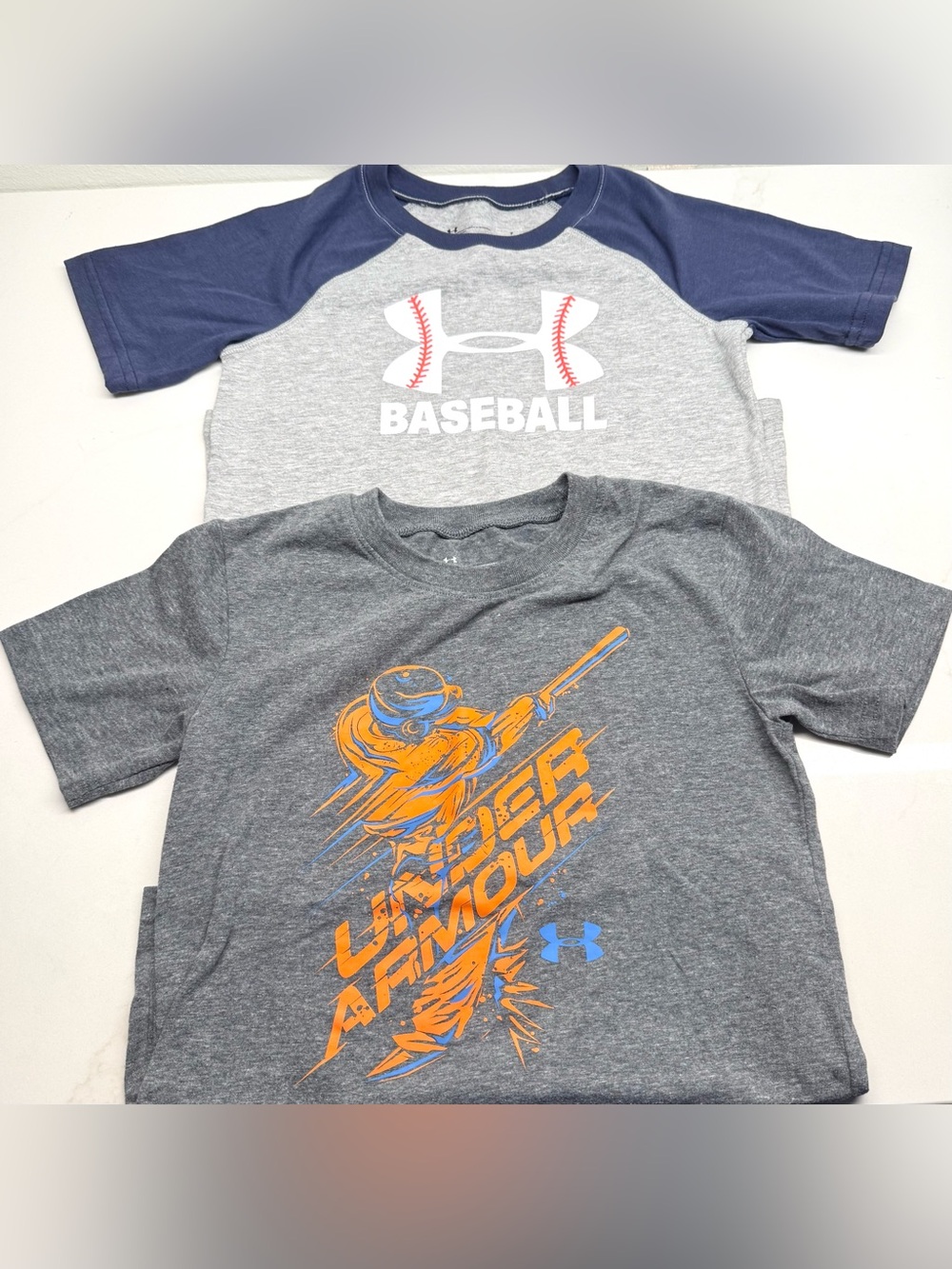 Boys Under Armour Baseball Shirt Bundle Size 7 Gray Blue Tees